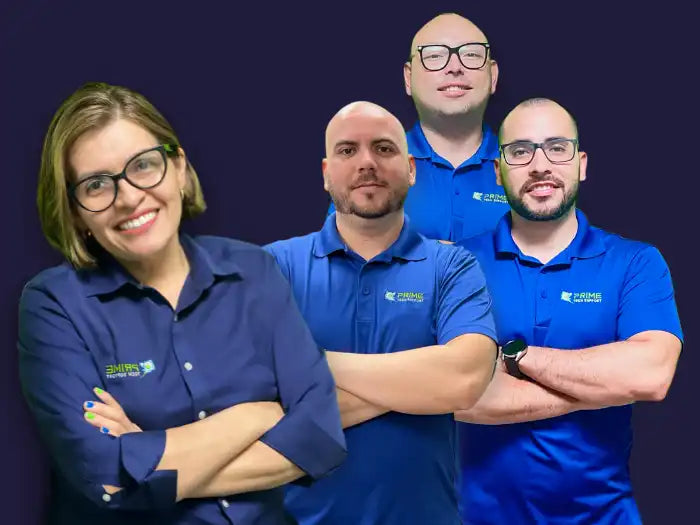 Prime Tech Support team Here we have Claudia, the CEO, and three expert technicians that provides IT Support in Miami, FL for medical Offices, Logistics, Distribution, Lawyers, Financial and Retail