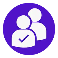 Accountability icon of two avatars and a check mark representing our compromise to responsibility and trust when bringing It solutions to our Miami customers.