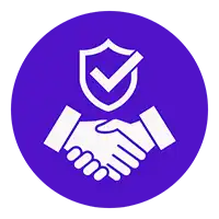 Teamwork icon of four hands holding each other representing our collaborative way to work so we can bring the best possible solutions for your IT needs. 