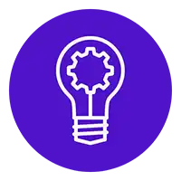 Innovation icon of lightbulb and gear representing our compromise to investing in educating so we can bring the latest cutting edge technology solutions for our customers.