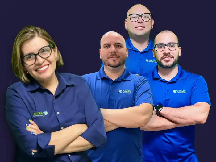 Prime Tech Support team Here we have Claudia, the CEO, and three expert technicians that provides IT Support in Miami, FL for medical Offices, Logistics, Distribution, Lawyers, Financial and Retail 
